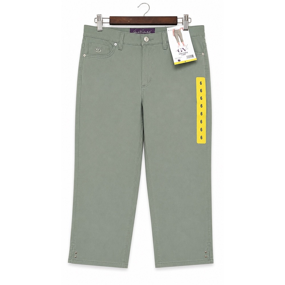 Gloria Vanderbilt Amanda Capri Pants Sage Green Stretch Cotton Size 6